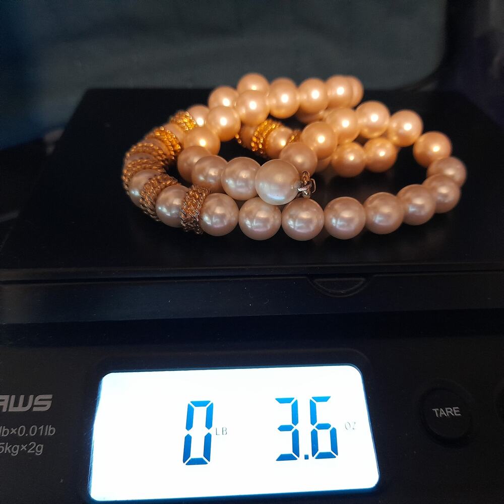 Vintage Glass Pearl Necklace, Gold Tone Accents, 24 Inches - Picture 10 of 10